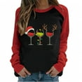 thumbnail image 1 of HKEJIAOI T-Shirt Femme Manches Longues Col Rond Imprimé Verre de Vin de Noël Quotidien, 1 of 6