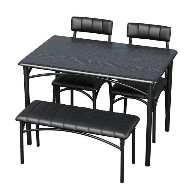 4-Piece Dining Table Set for 4 with Upholstered Chairs & Bench, Wood Kitchen Table Set for Small Space, Apartment
