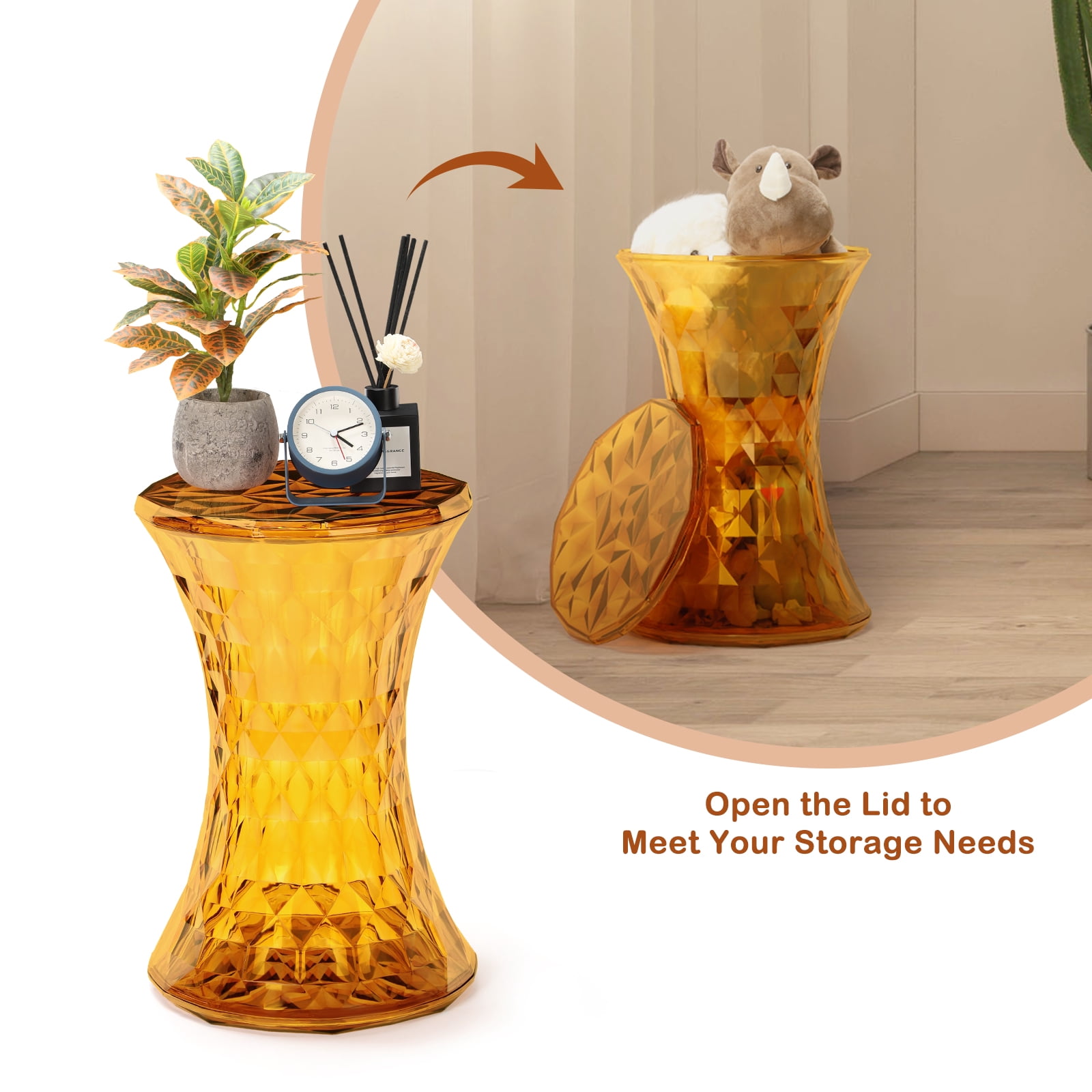Oumilen Transparent Orange Plastic Hourglass Side Table Nightstand