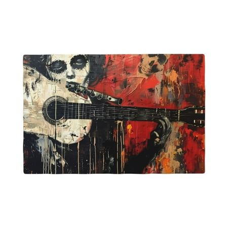 

Table Placemats Set of 4 - Abstract Skull Guitar Art 12x18 In Faux Linen Double Heat Resistant Place Mats Cloth Indoor/Outdoor Placemats Washable Table Mats for Dining Kitchen Party