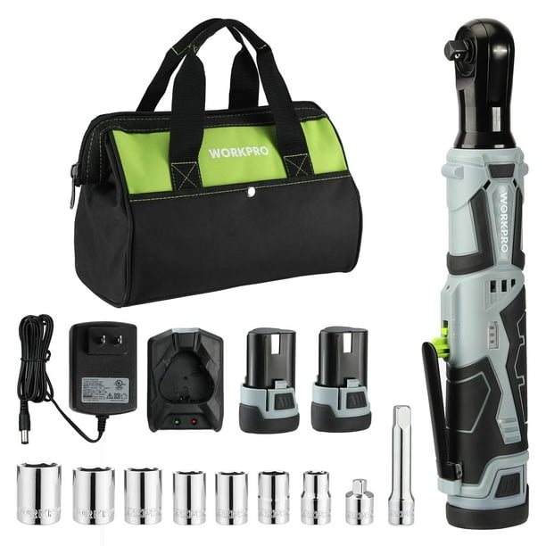 WORKPRO Cordless Electric Ratchet Wrench, 3/8" 12V 40 Ft-lbs Power Ratchet Wrench Kit with 9-Piece Socket Accessory Set, 2-Pack 2.0Ah Lithium-Ion Batteries