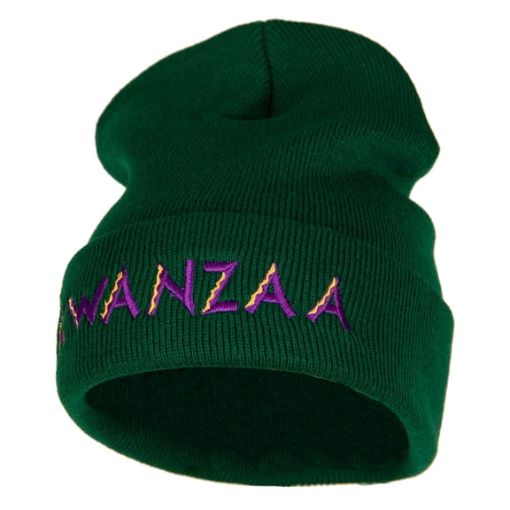 Purple Kwanzaa Embroidered Knitted Long Beanie - Dark Green OSFM