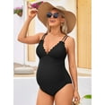 thumbnail image 6 of Sociala Maternity Swimsuit One Piece Tie Back Bathing Suit Scallop Trim V Neck Pregnancy Swimwear, 6 of 7