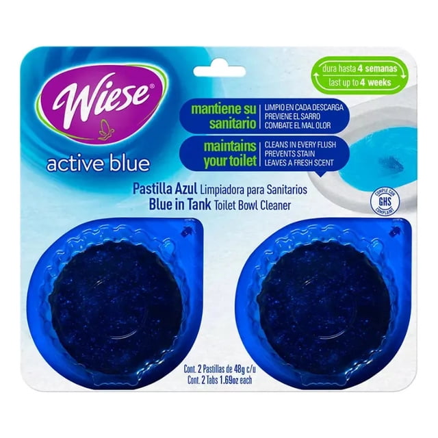 Pastilla aromatizante para sanitario Wiese 96 g azul aroma pino 12 pz con 2 pastillas cada paquete