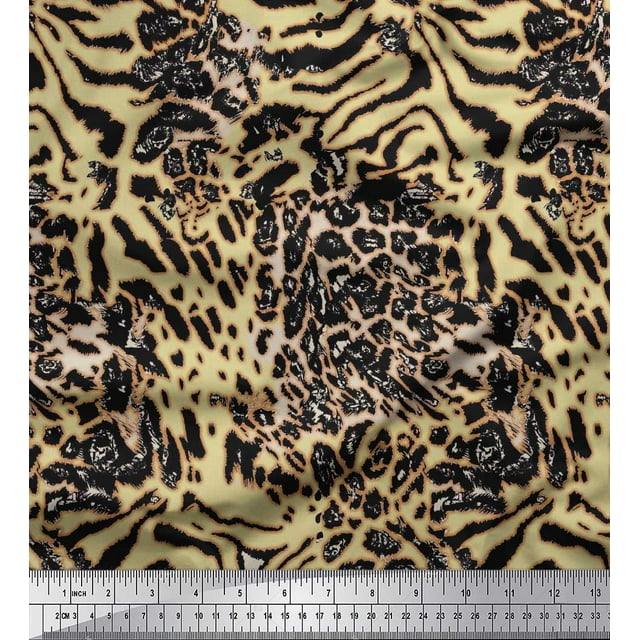 Soimoi Poly Georgette Fabric Leopard & Tiger Animal Skin Decor Fabric Printed Yard 52 Inch Wide