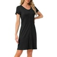 thumbnail image 4 of INSPIRE CHIC Women's Nightgown Sleep Dress Short Sleeve Button Down Solid Crewneck Night Dress S Black, 4 of 6