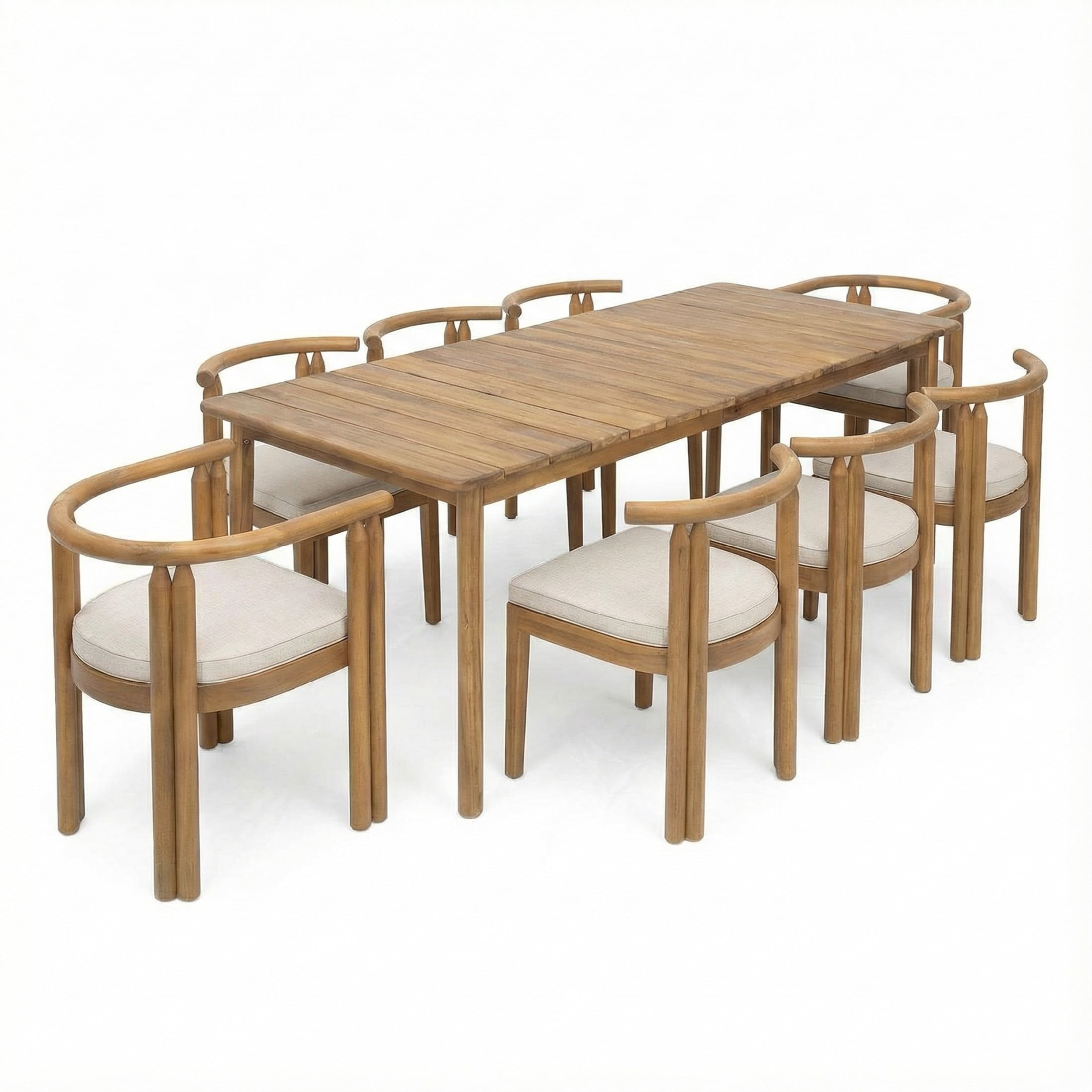 Christopher Knight Home Outdoor Dining Set, 8 Seats, Patio Chairs with 79" Table, Teak+Beige