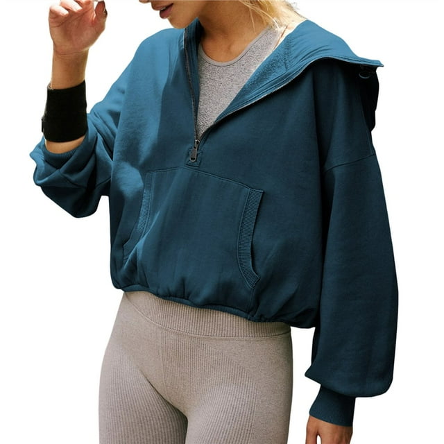 Sudaderas con Capucha para Mujer, Conjuntos de Moda de Otoño, Sudaderas Deportivas, Chaquetas con Cremallera de Invierno Estilo Y2K, Tops Oversize y Ropa Azul M