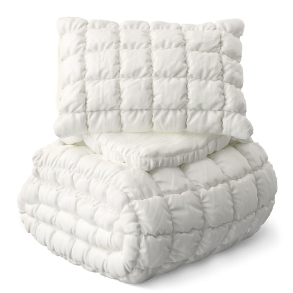 Mainstays Kids White Solid Puffy Comforter Set, Twin, 2 Pieces