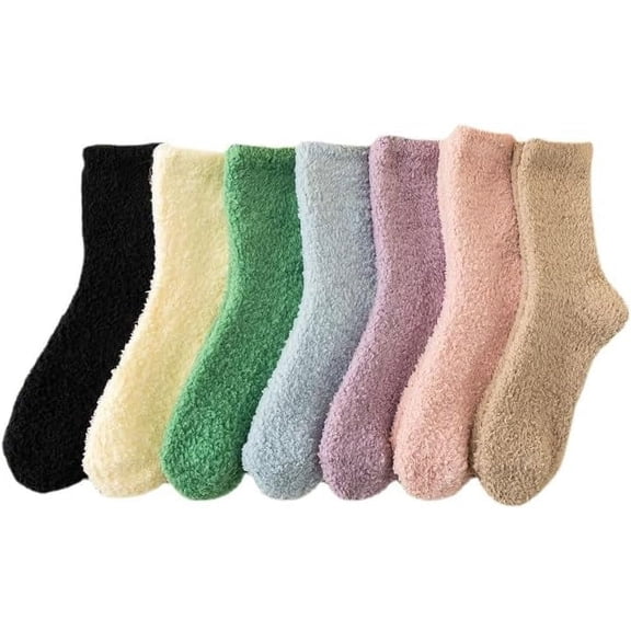 Zhengup Women's Kawaii Fuzzy Socks 7Pairs Preppy Warm Slipper Socks Cottagecore Indoor Socks Fairycore Cozy Sleeping Socking