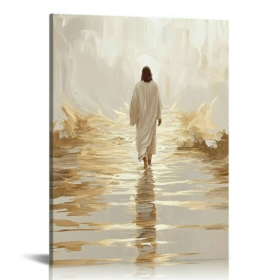 Jesus Walk on Water wall art decor Christian wall art, Jesus Canvas Wall Art Print ，Easter Jesus Decorations Religious Christian Gifts for Church Prayer Room Living Room Home Decor Gift Wooden Framed