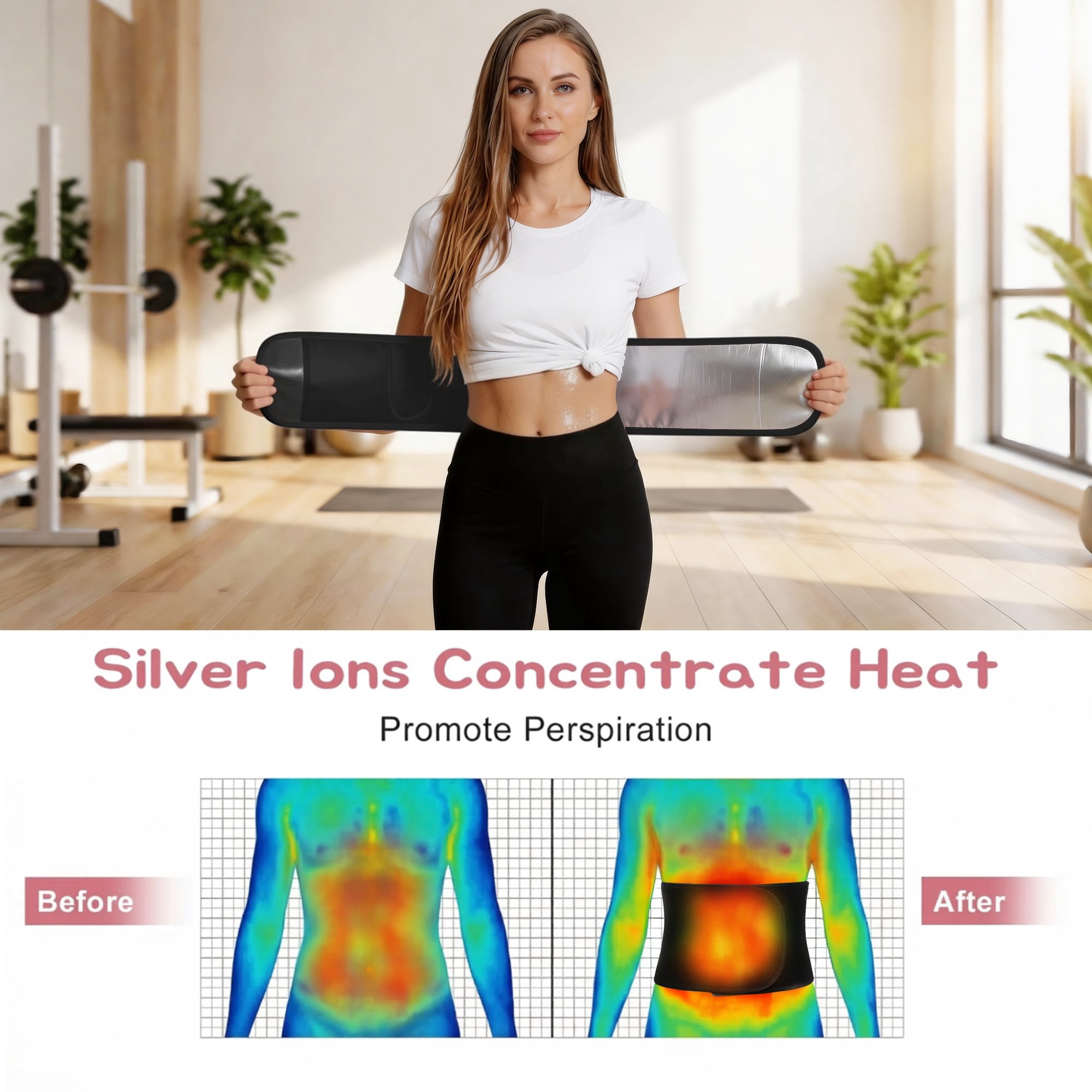 Unique Bargains Silver-ion Sweat Anti-Slip Waist Belt with Pocket M Black