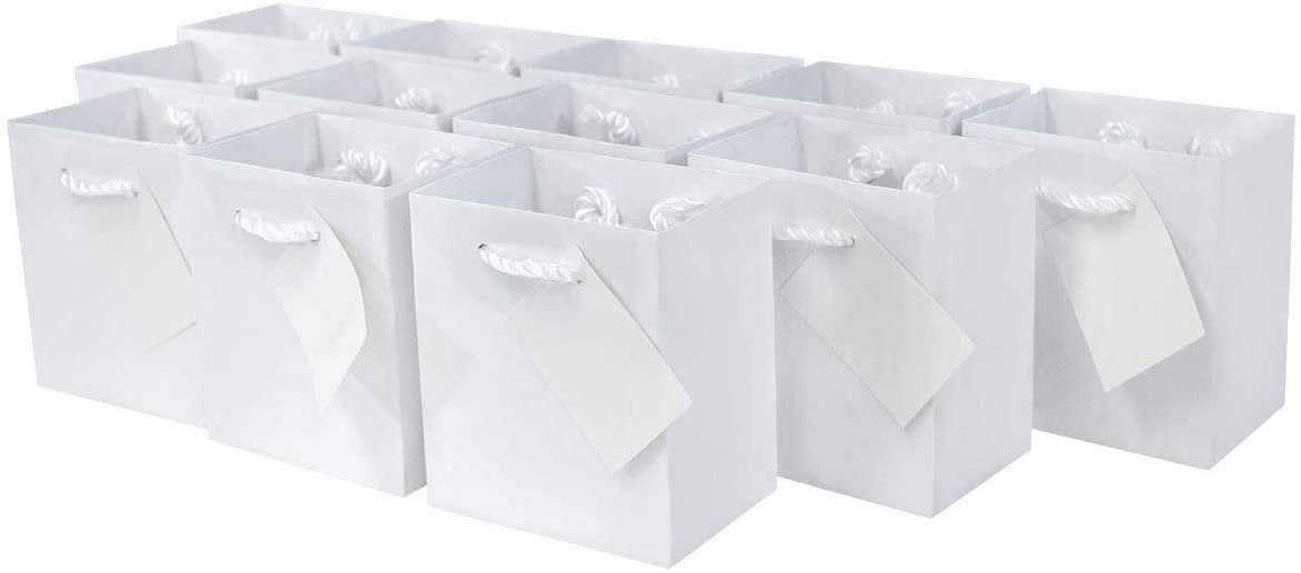 12 Pieces Small Gold Gift Bags with Tags Paper 4 1/4 x 2 1/2" x 5 1/2" 889070105873 