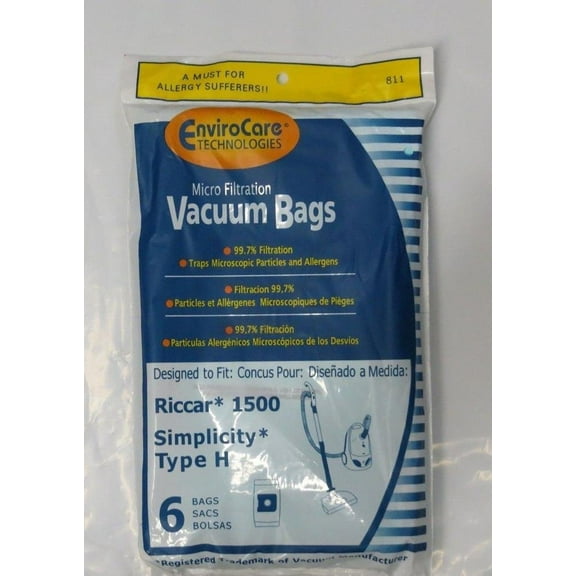 Vacuum Cleaner Bags 6 Vacuum Bags for Riccar 1500 & Simplicity Type H