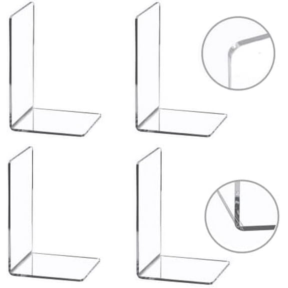 4 Pieces Bookends,Clear Acrylic Bookends for Shelves,Heavy Duty Book Ends and Desktop Organizer,Book Stopper for Books/Movies/CDs,7.3x4.8x4.8 inch