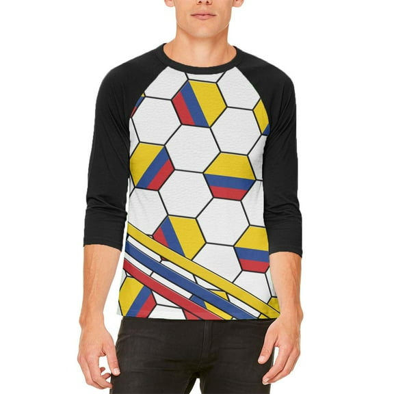 World Cup Colombia Soccer Ball Mens Raglan T Shirt White-Black X-LG