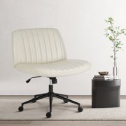 MCQ Armless Office Chair, Adjustable Height and Ergonomic Design, PU+PVC - Beige - With Wheels