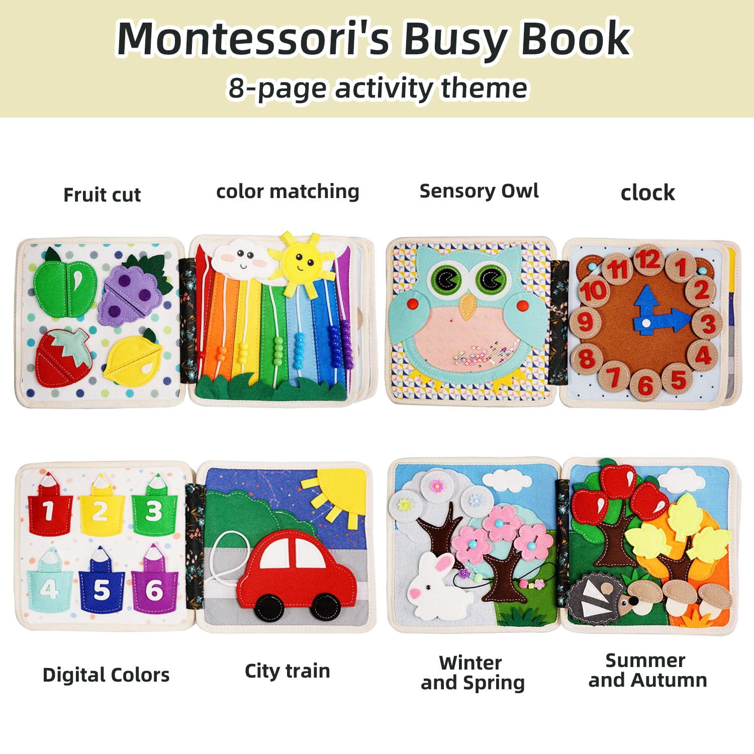 Educational Sensory Toy Animals Sensory Books Early Development Interactive Quiet Books Reusable Felt Book Soft Baby Felt Books