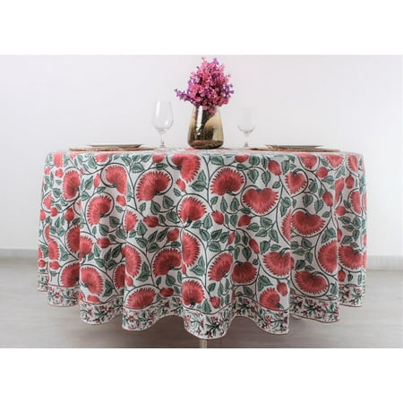 

Coral and Turquoise Green Indian Floral Hand Block Print 100% Pure Cotton Round Tablecloth Party Wedding Farmhouse Picnic Outdoor Birthday