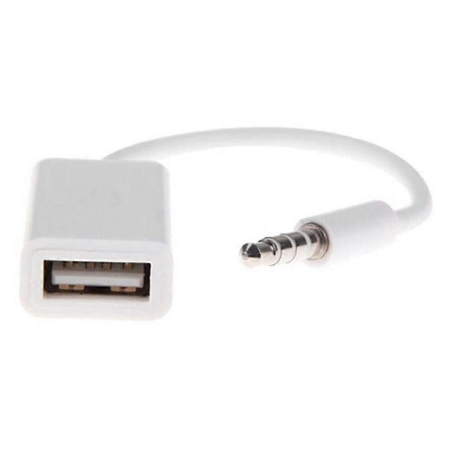 Cable conversor de conector de audio auxiliar macho de 3,5 mm a USB 2.0 hembra para MP3 de coche (blanco)