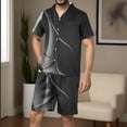thumbnail image 2 of YABCSAZ Mens Pajama Set Short Slevee V Neck Button Down Shirt Tops and Wide Leg Bermuda Shorts Summer Casual Loose Fit Sleepwear Outfits Home Lounge Set, 2 of 5