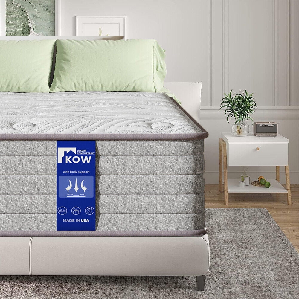KOW® 12 inch King Size Innersping Mattress in a box,Medium Firm,Pressure Relief,5 Zones Support,Egde Support & Comfortable Foam
