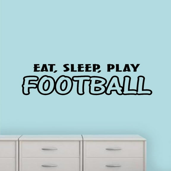 VWAQ Eat Sleep Play Football Sports Wall Decal Wall Quote Boys Room Decor Stickers Football Sayings (9.5"H x 30"W Black)