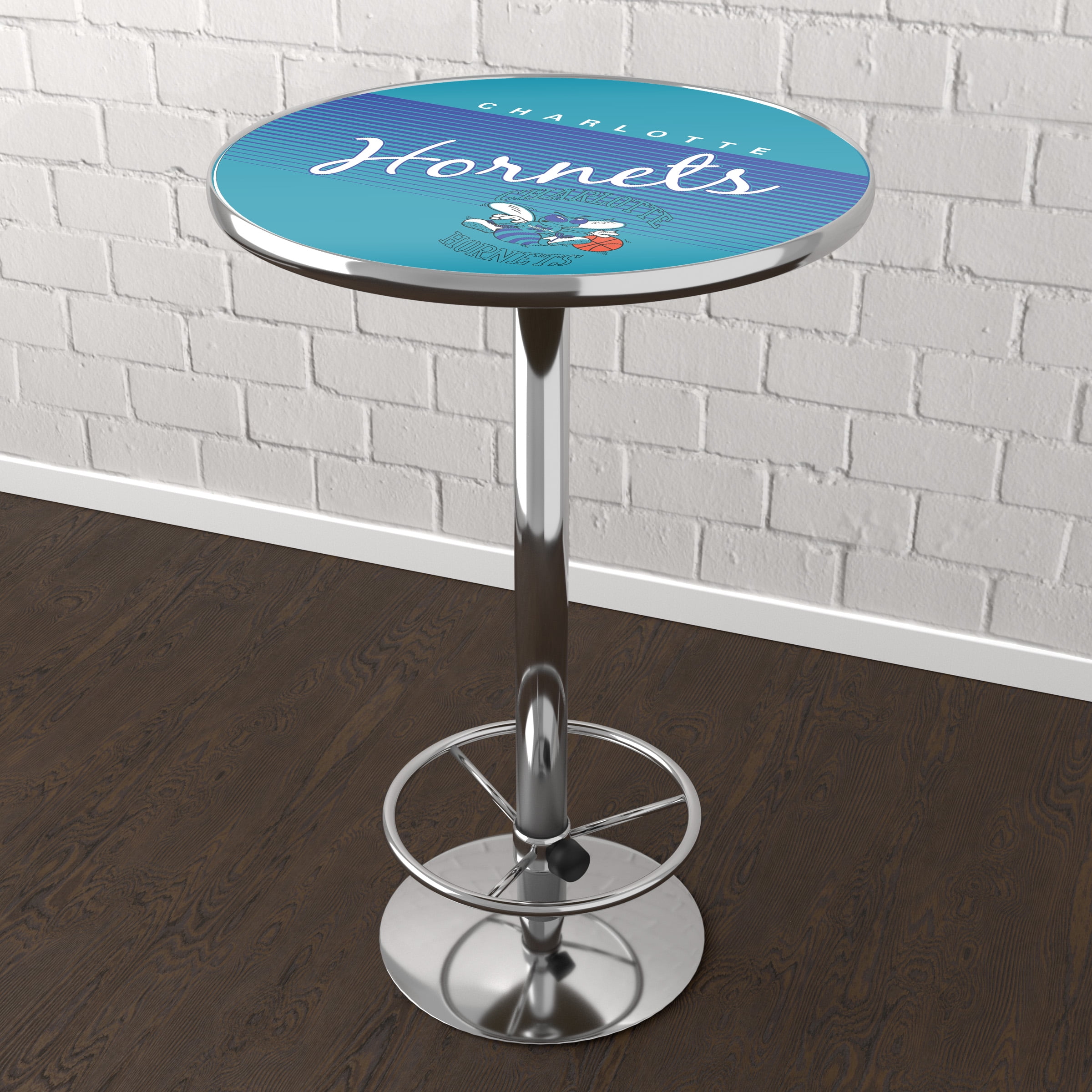 Charlotte Hornets Hardwood Classics Bar Table with Adjustable Footrest and Acrylic Top