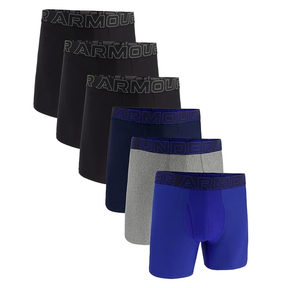 UNDER ARMOUR Caleçons Boxeurs pour Hommes, Lot de 6 - Caleçons Boxeurs Performance Tech Unis 6 Po, Extensibles, Couleur Unie Noir/bleu/gris 2TG (XX-Grand)