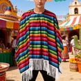 thumbnail image 2 of Mens Workout Shirt Mexican Cape Cape Ethnic Print Striped Fringe Poncho Mens Sprimg Clothing,Red,One Size, 2 of 4