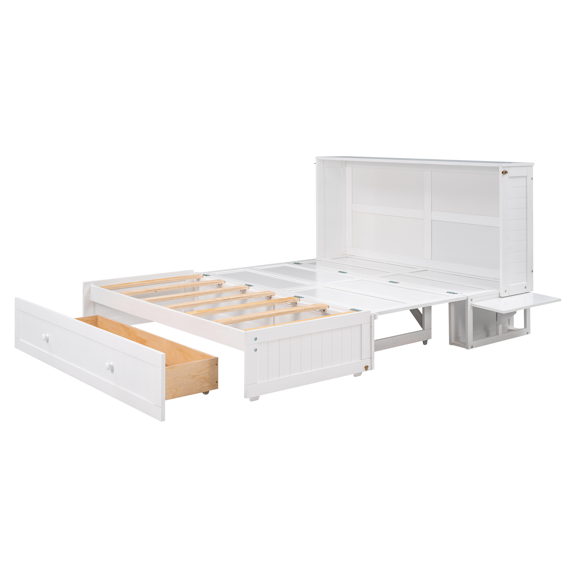 Euroco Queen Size Murphy Bed with Shelf and Drawers, Convertible into a Cabinet with USB Charging Station for Adult Living Room, Easy Open and Close