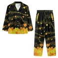 thumbnail image 3 of Suhoaziia Womens Pajamas Pants Casual Button Music Maple leaves Skin Friendly Sleepwear 2 Pieces Warmth Round Neck Outfits for Leisure Time Durable Indoor Skin Friendly Clothing 2XL, 3 of 6