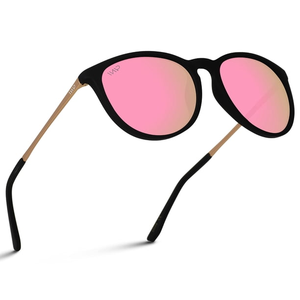 WearMe Pro Gafas de sol redondas para mujer con protección UV polarizada, estilo de diseñador retro moderno
