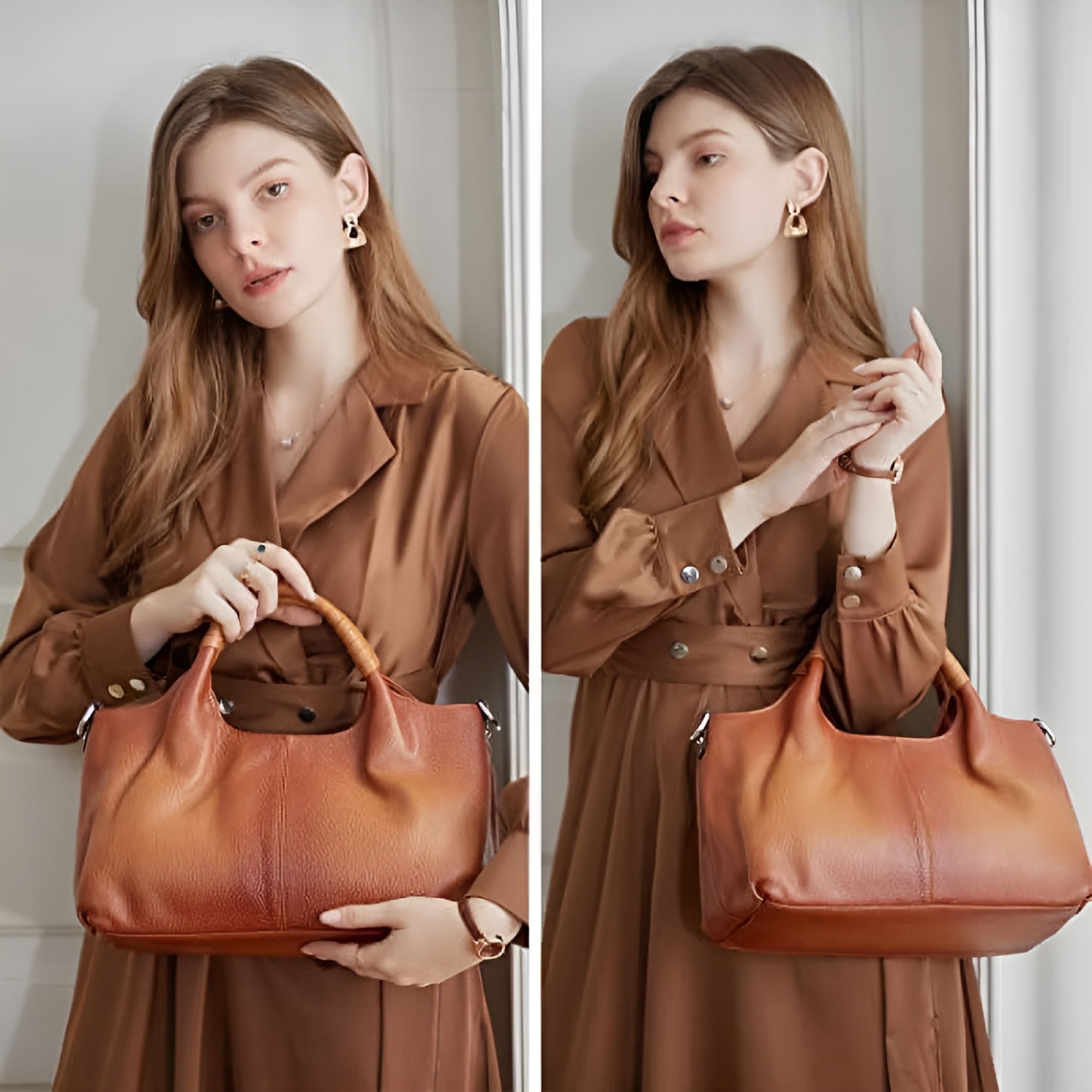 GASTROPOD Genuine Leather Purses and Handbags for Women Top Handle Satchel Large Work Tote Shoulder Crossbody Bag Brown