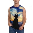 thumbnail image 2 of Lsque Cat Under Starry Skies Print Men's Cotton Blend Sleeveless Muscle Shirts (S-3XL)- Moisture Wicking, Odor Protection, UPF 30+,3X-Large, 2 of 8
