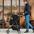 thumbnail image 2 of CL.HPAHKL Folding Dog Stroller, Pet Stroller for Small Medium Dogs & Cats, 3 Wheels Dog Stroller Travel Carrier with Storage Basket & Cup Holder,Black, 2 of 7