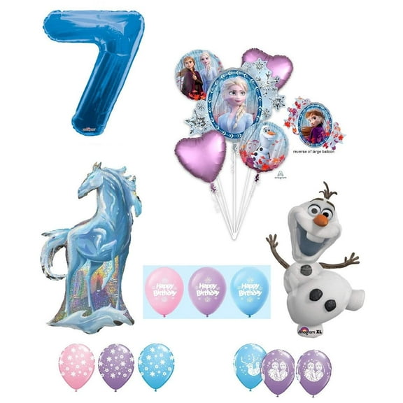 Frozen 2 7th Birthday Anna ELSA Olaf Nokk The Water Spirit Horse Snowman Snowflake 17 Piece Party Balloons Set