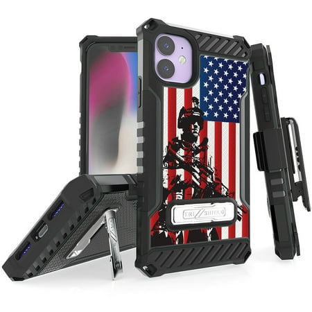 Tri-Shield [PATRIOTIC SERIES] Rugged Case Metal Kickstand Cover + Belt Clip Holster [USA PRIDE DESIGN] for Apple iPhone 11 (2019, 6.1