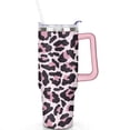 thumbnail image 2 of 40oz Fashion Leopard Pattern Stainless Steel Flip Straw Tumbler Spill Proof Travel Cup Double Wall Vacuum Insulated Coffee Mug with Top Handle, 2 of 6