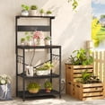 thumbnail image 6 of SUPERJARE Bakers Rack with Power Outlet, Kitchen Coffee Bar Table, Wood Microwave Stand with Hooks and Storage Shelves, Kitchen Shelf Rack, Black, 6 of 7