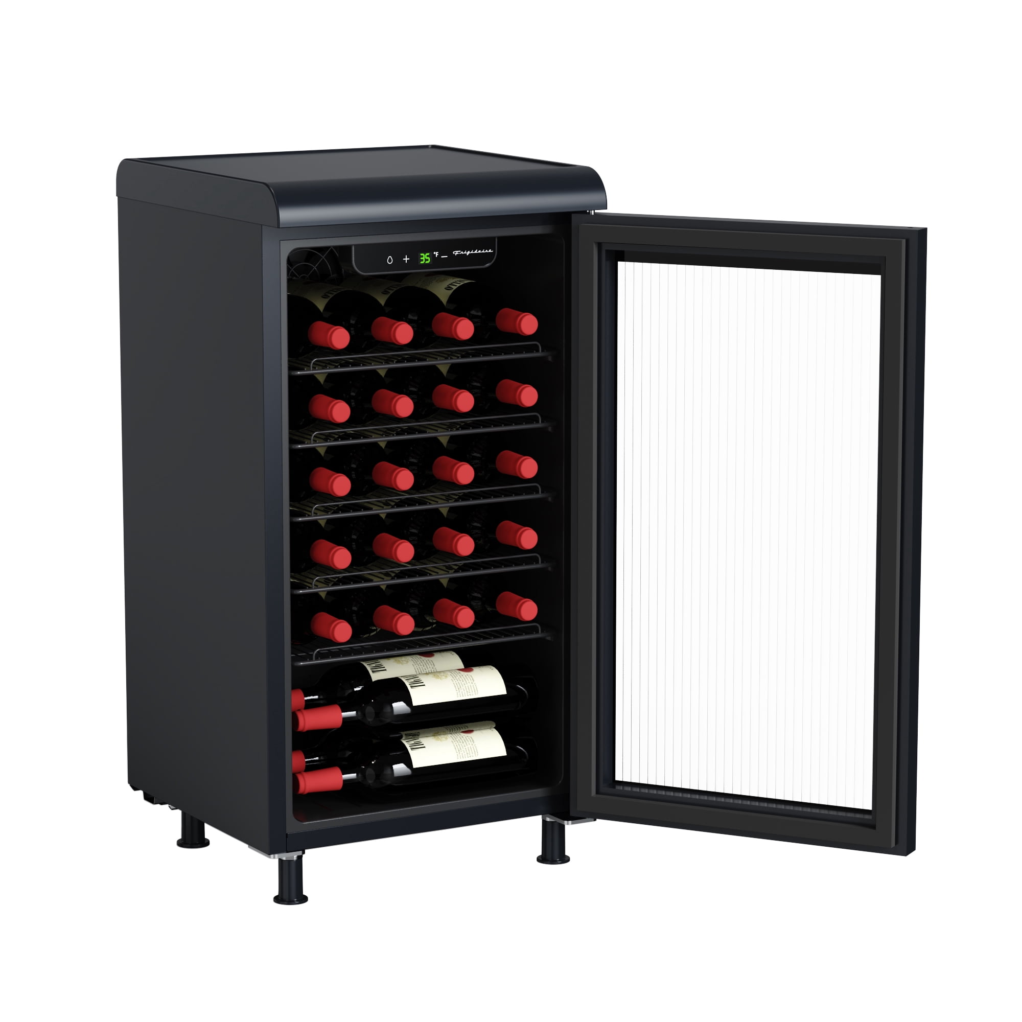 Frigidaire 27 Bottle / 117 Can Retro Wine Cooler with Built-in Bar Top, 3.1 Cu. ft. Beverage Refrigerator with Tempered Glass Door, Black