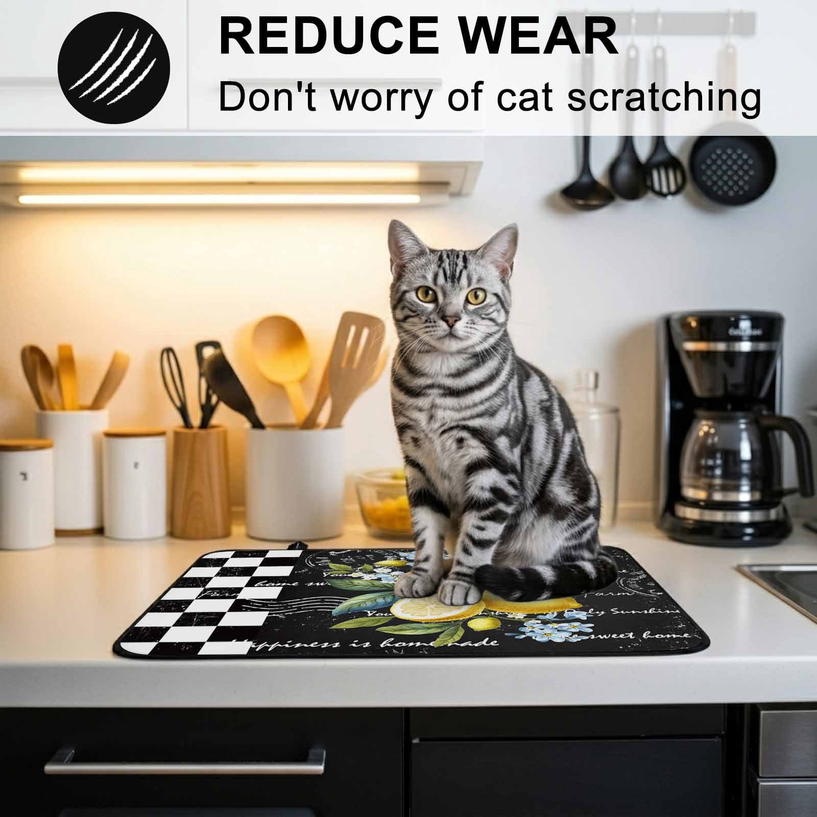 Summer Lemon Stove Top Cover for Electric Stove, Heat-proof & Non Slip Glass Top Stove Cover Protector, Vintage Black Plaid Blue Spring Floral Kitchen Flat Cooktop Rubber Mat 24x21 Inches