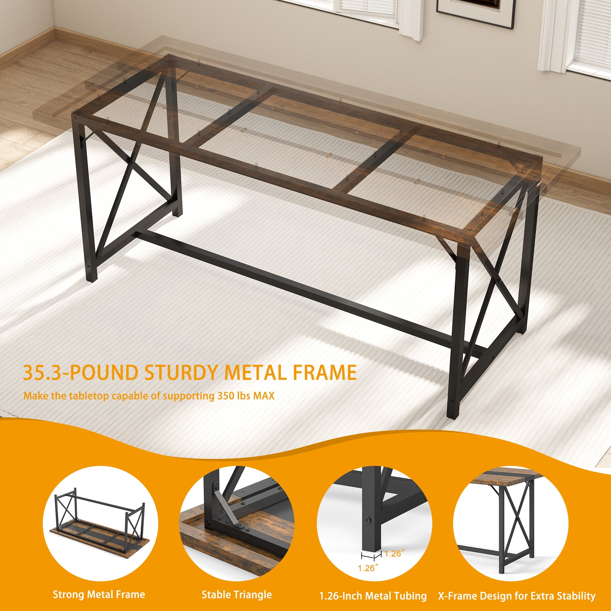 Manora Dining Table for 6-10 People, 70.9'' Modern Farmhouse Wooden Kitchen Table, Rectangle Dining Room Table, X-Shaped Legs (Rustic Brown)