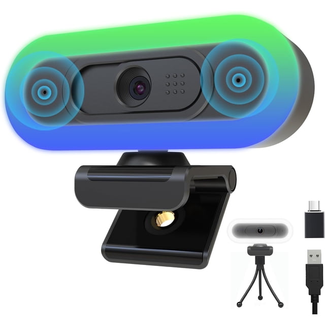 2K USB-C Webcam with Ring Light/Fill RGB Light, Privacy Cover, Built-in Dual Microphone, 65° FOV, Plug & Gaming Streaming Computer Web Camera for Laptop, Desktop, PC, , Zoom