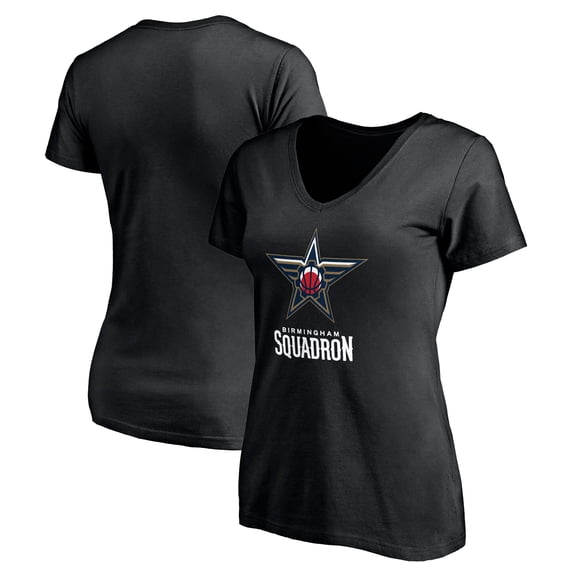 Women's Black Birmingham Squadron Primary Logo V-Neck T-Shirt