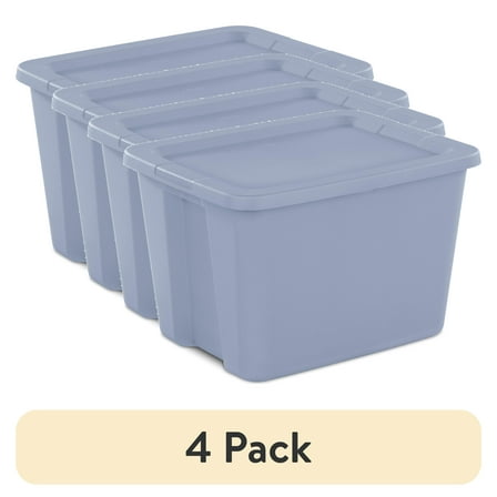 Sterilite 18 Gallon Tote, Plastic Storage Bin with Snap-on Lid, Blue