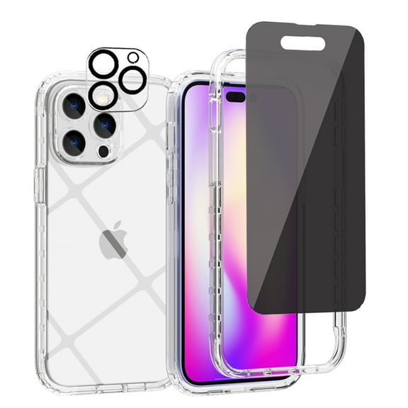 Xhy iPhone 14 Case with Privacy Screen and Lens Protector Reinforced Bumper Protection Anti Scratch Transparent Shockproof Durable Non-Yellowing Crystal Clear Case for iPhone 14 6.1 inch 2022 Phone