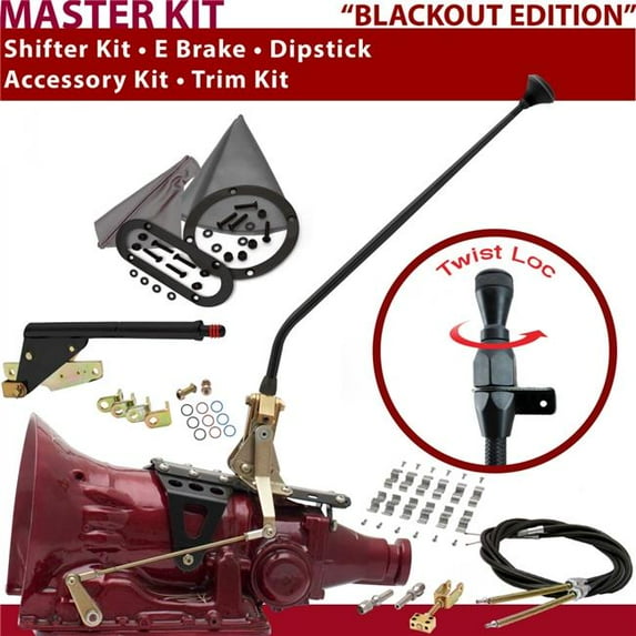 American Shifter C4 Shifter Kit Black 23 in. E Brake Cable Clamp Trim Kit Dipstick for F71D7