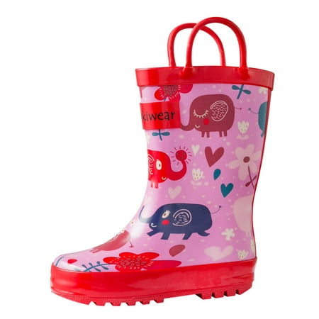 Oakiwear Kids Rain Boots For Boys Girls Toddlers Children - Pink Elephants