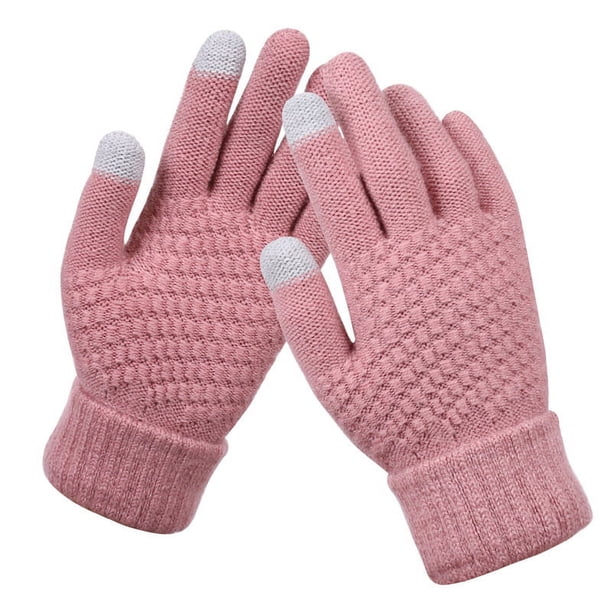Guantes de punto con pantalla táctil para mujer, guantes de punto jacquard gruesos, cálidos y antideslizantes, resistentes al frío, para invierno